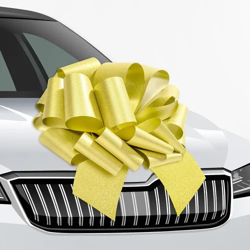 Vista 3 de LeZakaa Lazo de regalo dorado de 12 pulgadas, lazo gigante con purpurina, lazo para automóvil, lazo grande gigante para decoración de regalos