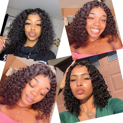 Vista 3 de Fine Plus Pelucas de cabello humano sin pegamento, pelucas rizadas de onda profunda para mujeres negras, pelucas de cabello humano con encaje