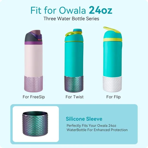 Vista 4 de Funda de Silicona para Botella de Agua Owala de 24oz, Manga Protectora Antideslizante Brillante para Botella de Agua Owala que Protege las Botellas