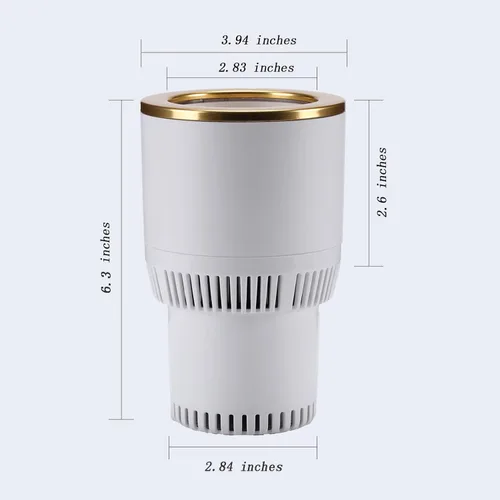 Vista 7 de Portavasos para automóvil con enfriador de bebidas, calentador inteligente de tazas, soporte para vasos 2 en 1 para automóvil (blanco con dorado)