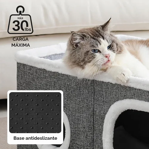 Vista 2 de Casas extra anchas para gatos de interior, cueva grande cubierta Gris