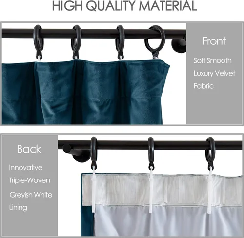 Vista 2 de cololeaf Panel de cortinas opacas de terciopelo con forro para cine en casa, cortina de ganchos planos para barra transversal o pista, 100 pulgadas