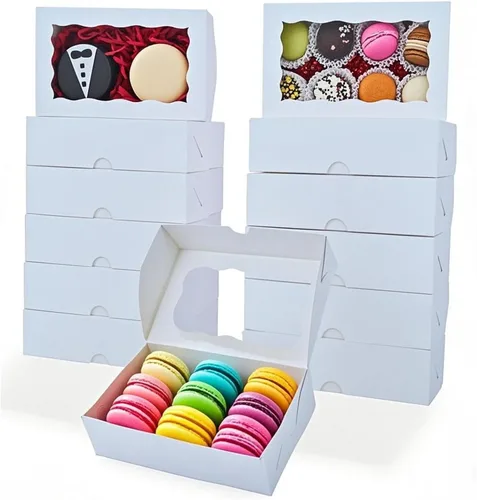 Vista 3 de RomanticBaking Paquete de 12 cajas de galletas autoemergentes para 2 galletas de 7 x 4 3/8 pulgadas x 1 1/2 pulgadas, cajas de panadería de papel