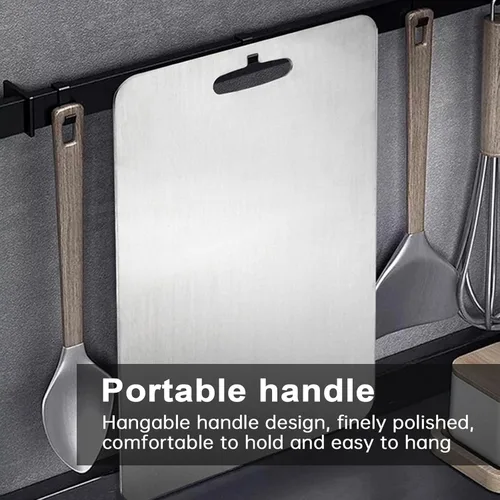 Vista 6 de Tabla de cortar de titanio para cocina, juego de 2/3 – Tabla de cortar de doble cara de grado alimenticio para carne, diseño colgable, fácil