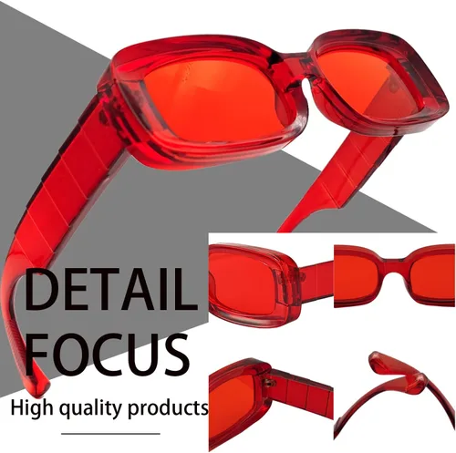 Vista 5 de Y2K - Lentes de sol rectangulares de moda para mujeres y hombres, estilo retro de los años 90, color rojo, rosa, verde, montura cuadrada gruesa