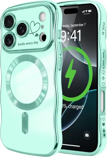 Vista 12 de LCHULLE - Funda magnética para iPhone 13 para mujeres y niñas, con forma ondulada, color azul bebé