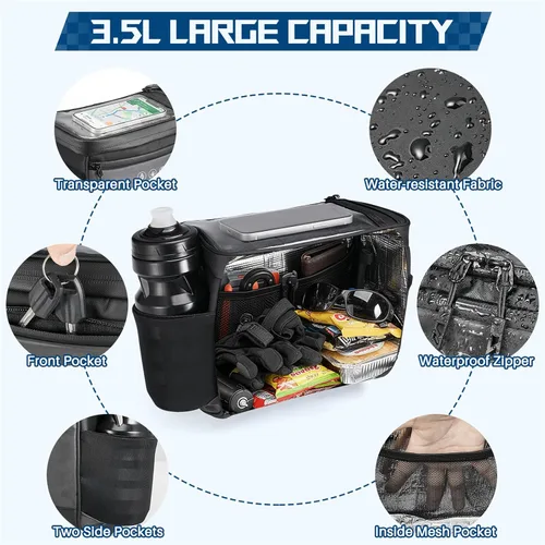 Vista 6 de WOTOW Bolsa para Manillar Delantero de Bicicleta - Bolsas de Canasta para Manillar de Bicicleta Grande Reflectante Impermeable Alforja