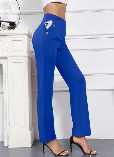 Vista 7 de Kafiloe Pantalones de trabajo largos y rectos de cintura alta para mujer pantalones de trabajo de negocios pantalones elásticos casuales con bolsillo