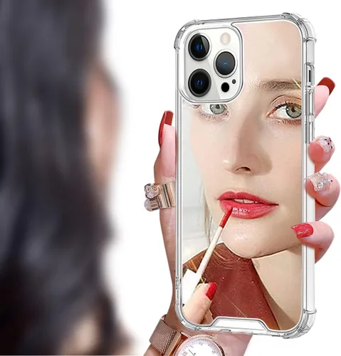 Vista 8 de Funda con espejo para iPhone 13 Pro Max para mujer con diamantes de imitación brillantes, espejo adhesivo para funda de teléfono, cubierta de espejo