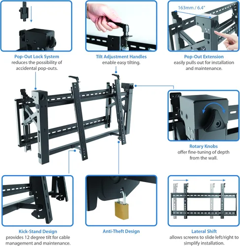 Vista 6 de StarTech Soporte de pared para video de 45 a 70 pulgadas, VESA, microajuste (VIDWALLMNT) Con diseño desplegable para pantallas de 45 a 70
