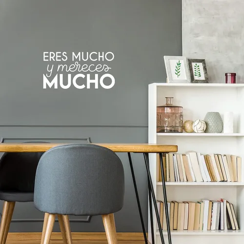 Vista 2 de Eres Mucho Y Mereces Mucho/You are A Lot and You Mererve A Lot - 13 x 25 pulgadas - Pegatina motivadora con cita española para dormitorio, armario