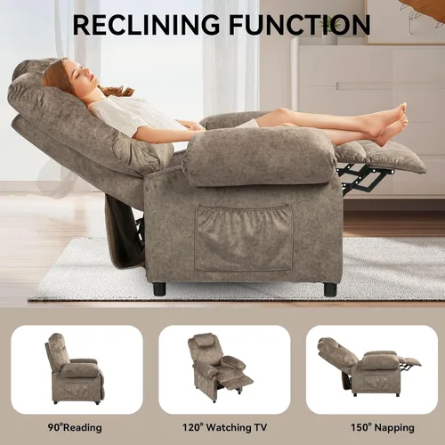 Vista 3 de Silla reclinable de masaje con calor, sillas reclinables de tela con relleno con calefacción, sillón reclinable pequeño para sala de estar