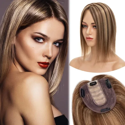 Vista 19 de MY-LADY Extensiones de cabello humano para mujeres, cabello real humano delgado, base de seda de 10 * 12 cm, con encaje, 130% de densidad, con clip