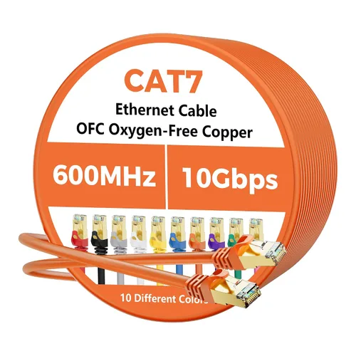 Vista 20 de Cable Ethernet Cat 7 de 0.6 pies, cable de Internet de alta velocidad de 10 Gbps, blindado SFTP, cobre puro OFC, cable de red LAN RJ45 CAT7
