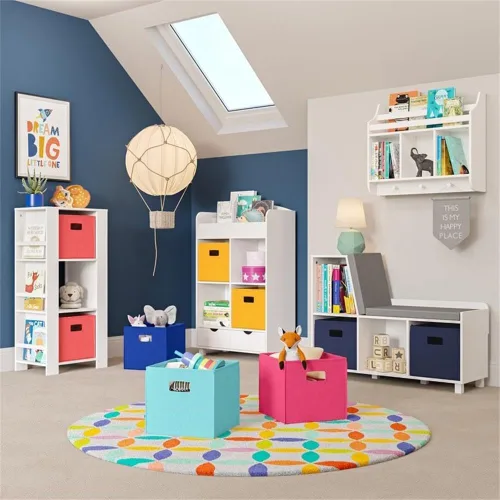 Vista 3 de RiverRidge Book-Nook Tower - Estantería infantil y organizador de almacenamiento de juguetes con 3 cubos y 6 estantes para libros, organizador