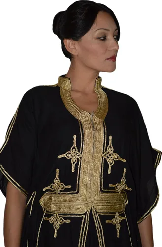 Vista 2 de Moroccan Caftan Hand Made Breathable Cotton with Gold Hand Embroidery Long