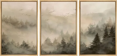 Vista 17 de SIGNWIN Lienzo enmarcado para pared, juego de arte de campos pastorales, flores silvestres, campo rústico, paisaje, floral, ilustraciones modernas