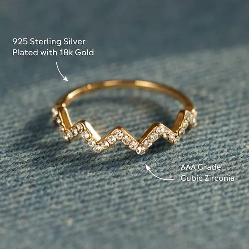 Vista 5 de STORYJEWELLERY Highs and Lows Ring for Women, Gold Plated Sterling Silver Zig Zag Ring for wife, Up and Down Ring for Girls, Love Ring for Girlfriend
