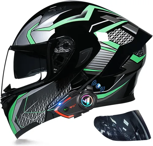 Vista 13 de Casco modular Bluetooth de doble visera para motocicleta, casco integrado abatible de cara completa, con Bluetooth impermeable que puede soportar