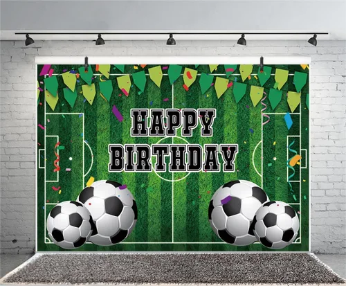 Vista 3 de Telón de fondo de fútbol de 5 x 3 pies para niños, fiesta temática de fútbol, fondo de fotografía, campo de fútbol, fiesta de cumpleaños para niños