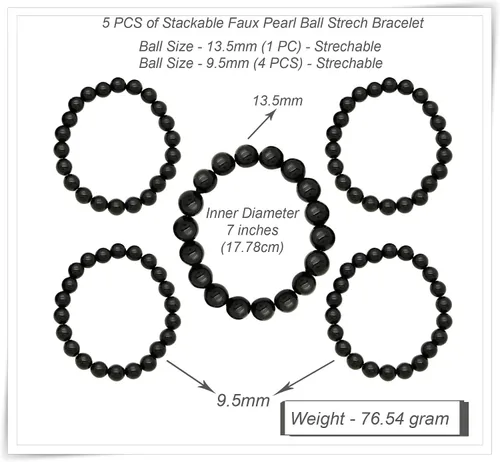 Vista 3 de Conjunto de 5 pulseras elásticas de perlas sintéticas para mujer