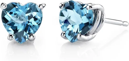 Vista 3 de Peora - Colgante de topacio azul suizo de oro blanco de 14 quilates con forma de corazón y topacio azul suizo de 1 quilate + pendientes de tuerca