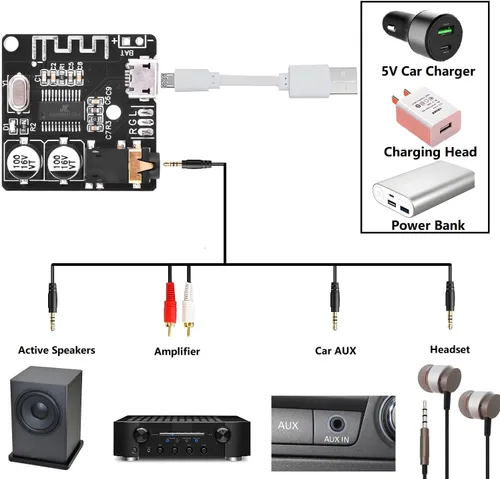 Vista 3 de Aideepen 5 piezas BT 5.0 módulo receptor de audio estéreo, placa decodificadora MP3 de 3.7-5V y amplificador para altavoz de coche