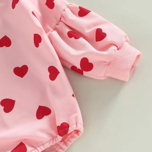 Vista 117 de SOLILOQUY Traje de manga larga con cuello redondo para el primer día de San Valentín para bebé niño y niña, mameluco de corazón de amor