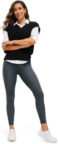 Vista 3 de CRZ YOGA Butterluxe - Leggings de piel sintética mate para mujer de 25 a 28 pulgadas, cintura alta, elásticos, pantalones de cuero al tobillo