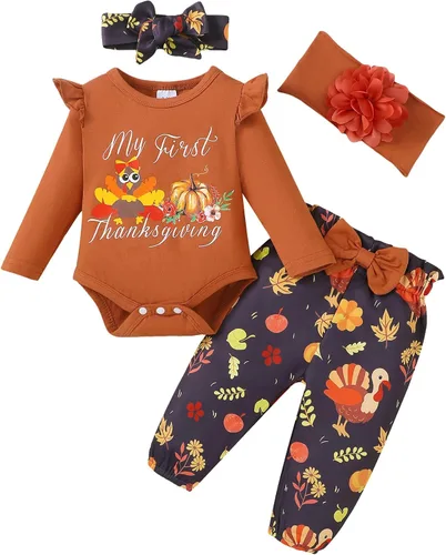 Vista 12 de SUNNY PIGGY Ropa para bebé recién nacida, 4 piezas, lindos trajes de otoño Rosa (Bow Pink)