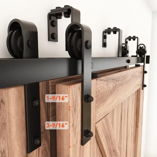Vista 3 de ZEKOO Kit de herrajes para puertas corredizas de granero de doble vía de 4