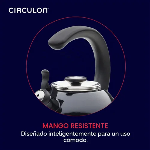 Vista 5 de Circulon Tetera silbante esmaltada en acero con boquilla abatible, 2 cuartos de galón - negro
