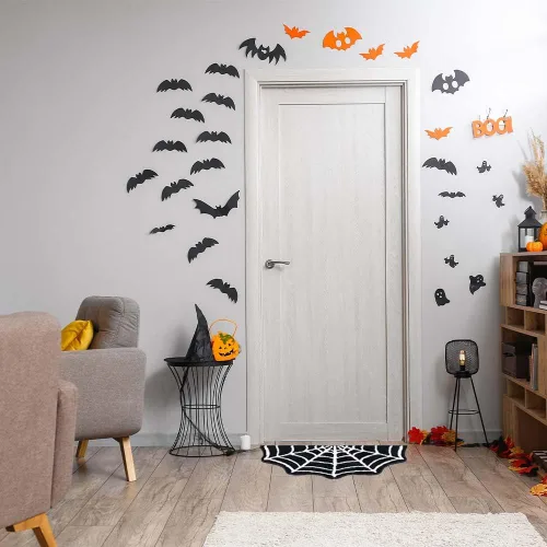 Vista 5 de Paquete de 2 tapetes de baño de tela de araña, 31 x 20 pulgadas, decoración de Halloween, alfombras de telaraña, tapetes antideslizantes