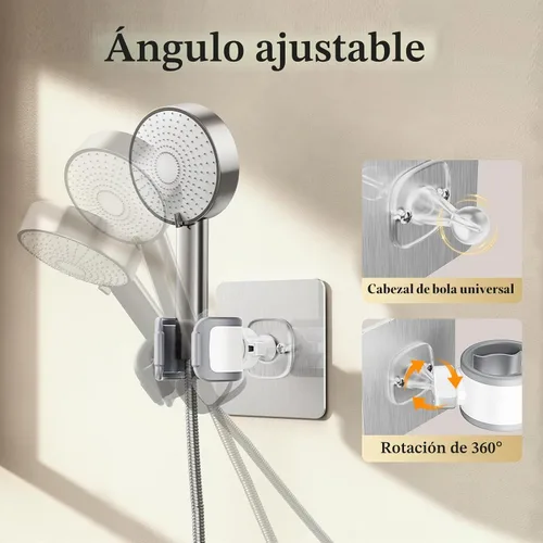 Vista 5 de Soporte de cabezal de ducha ajustable adhesivo y taladro 2 en 1 con giro de Blanco