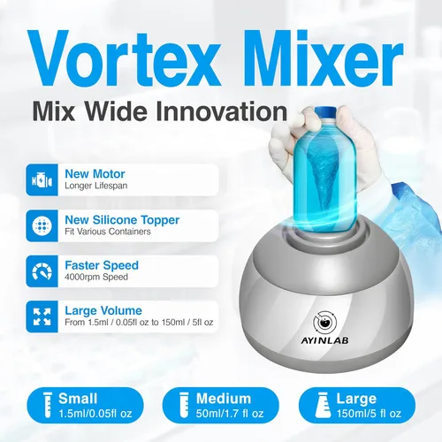 Vista 4 de Mezclador de Vórtice Ancho Mix 4000RPM, Mini Mezclador de Pintura y Laboratorio, Motor Sin Escobillas de 20,000h, Capacidad Máxima de 5 fl.