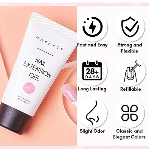 Vista 3 de Makartt Gel de uñas de poligel 50ml, gel constructor para uñas sin hema, rosa y marrón, fortalecedor multifuncional para extensión de uñas, gel duro