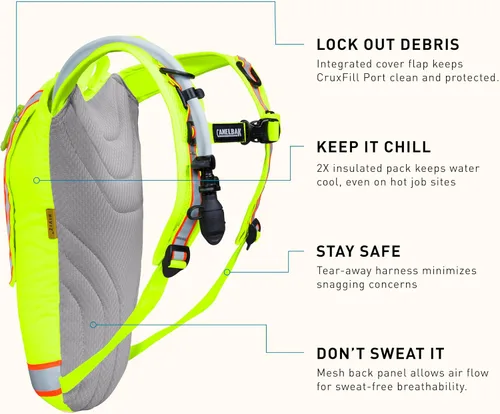 Vista 6 de CamelBak Hi‑Viz - Paquete de hidratación industrial, diseño de seguridad de alta visibilidad con depósito Crux Mil‑Spec de 85 onzas para sitios
