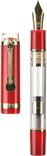 Vista 11 de Jinhao Tiandao 1935 Pluma estilográfica media #8 con punta espada, acrílico negro y transparente con gran convertidor y clip de guitarra
