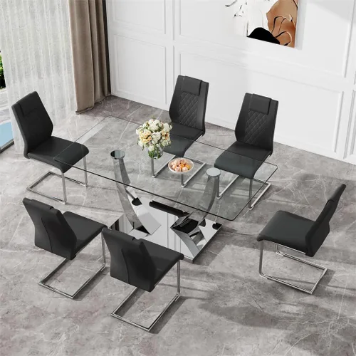Vista 20 de Mesa de comedor moderna para mesa de comedor de mármol sintético de 4/6, 63 pulgadas, mesa de cocina rectangular, mesa de cocina y comedor de fácil