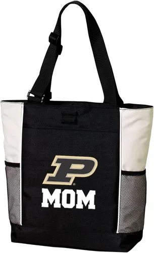 Vista 2 de Broad Bay Official Purdue Tote Bag Zippered Travel Carryall Boilermakers Logo, 600D Canvas, Adjustable Handles, Front Pocket, Side Mesh Pockets