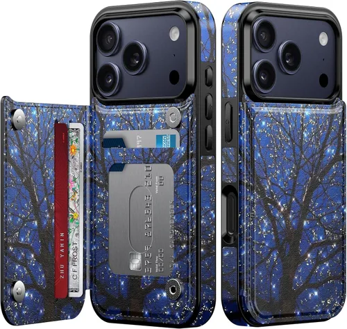Vista 65 de FUNMIKO Funda tipo cartera para iPhone 13 con tarjetero, bloqueo RFID, protección de grado militar y obras de arte impresas con rayos UV, cierre