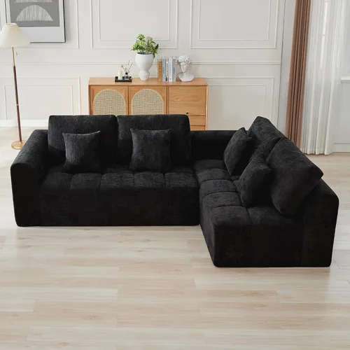 Vista 45 de Sofás seccionales modulares de 110 pulgadas para sala de estar, sofá seccional comprimido sin hueso, sofá de espuma viscoelástica tapizado de 3 Beige