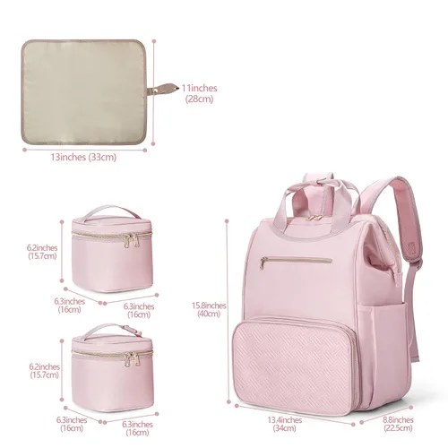 Vista 8 de Fasrom Mochila portátil para sacaleches con enfriador y bolsa de mano, compatible con bombas manos libres Momcozy Medela y Elvie, color rosa
