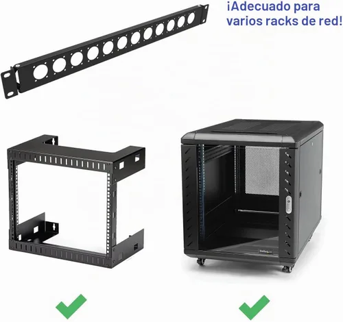 Vista 3 de 1U con bisagras Serie D 12 conectores Panel de componentes perforados para sonido de 19 pulgadas, AV, bastidores de equipos de computadora, panel