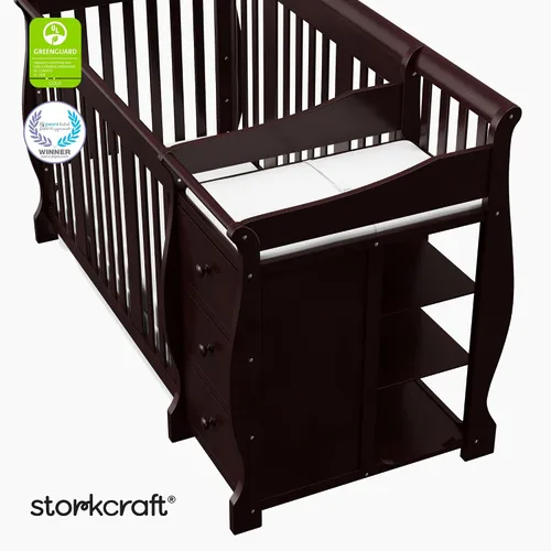 Vista 7 de Storkcraft Portofino - Cuna convertible 5 en 1 y cambiador (Espresso) - Combo de cuna y cambiador con 3 cajones, incluye cambiador de bebé, se