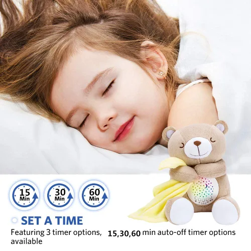 Vista 7 de BEREST Oso de sueño recargable para bebé, proyector de luz nocturna para decoración de guardería, sensor de latido del corazón de la madre, máquina