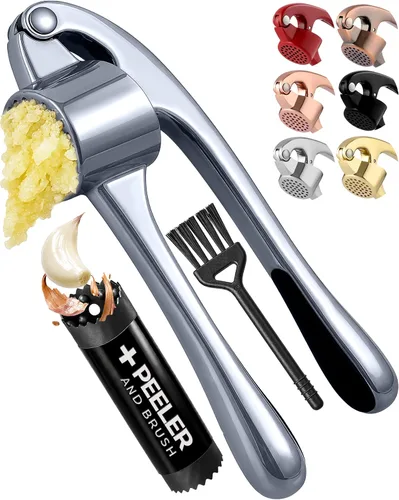 Vista 11 de Zulay Kitchen - Prensa de ajo de metal para cocina, acero inoxidable, color plateado 01 - Plata alfa