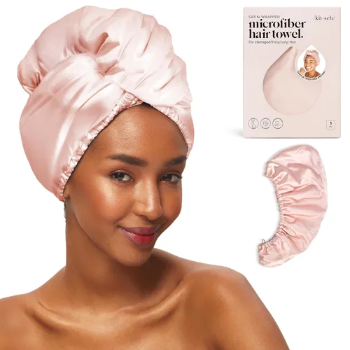 Vista 11 de Kitsch Toalla de pelo de microfibra para mujeres - Negro Ultra Absorbent Microfiber Hair Towels for All Hair Types – Anti-Frizz Hair Wrap Towels