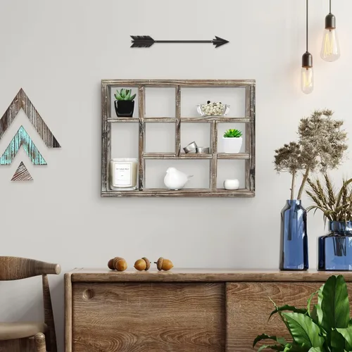 Vista 4 de J JACKCUBE DESIGN MK570A - Estante rústico multiranura, con 9 compartimentos, caja de sombra para montaje en pared, para colección, estuche cuadrado