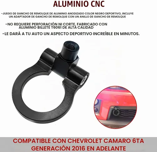 Vista 4 de Xotic Tech Sport Track Racing Style - Gancho de remolque CNC de aluminio con tornillo para parachoques delantero, compatible con Chevrolet Camaro 6ª